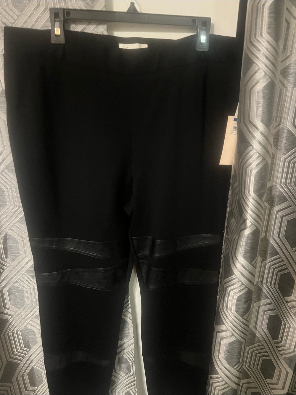 Slim Ponte Leggings with Faux-Leather Knee Panels - Black